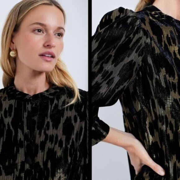 Pomander Place NEW Metallic Velvet Burnout Samantha Party Mini Dress Size S - Picture 3 of 10